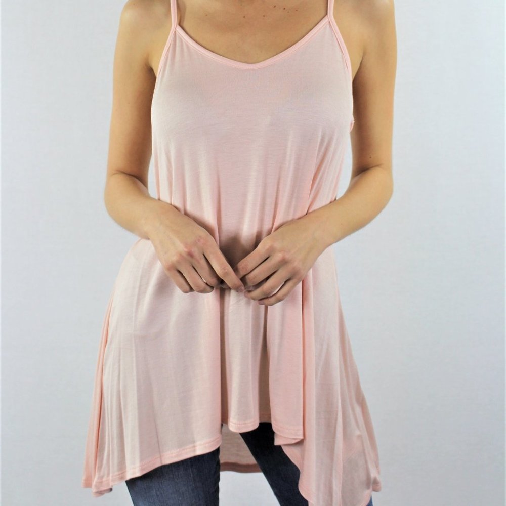 Zutter Pink String Strap Tunic Top Women’s Sleeveless USA Made Summer Tee